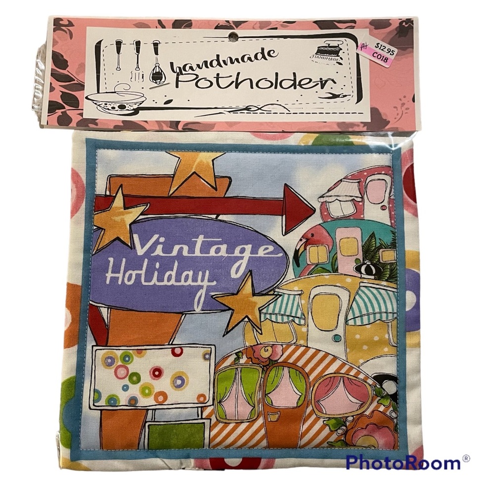 Vintage Holiday Happy Camper Handmade Potholder Kitchen Pot Holder